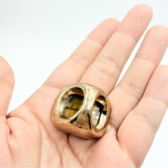 Vintage Chunky Tiger’s Eye Gold Tone Ring - Picture 6 of 7